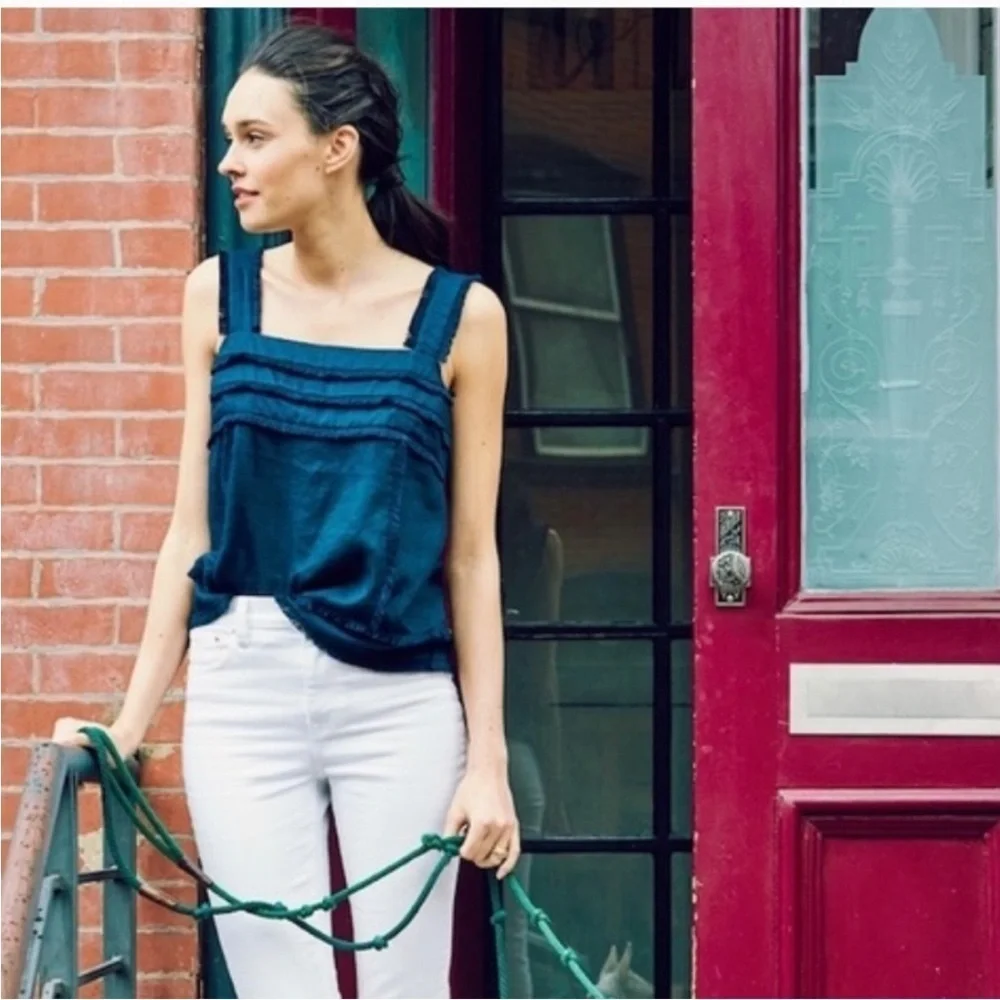 J CREW Linen Fringe Trim Tank Top (P)